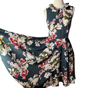 Unique‎ Vintage Green Floral Swing Dress - Small SZ 4 - Twee Retro Mod Tropical
